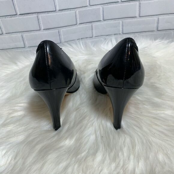 Sam & Libby Black Patent Peep Toe Heels Sz 7.5 - Picture 4 of 6